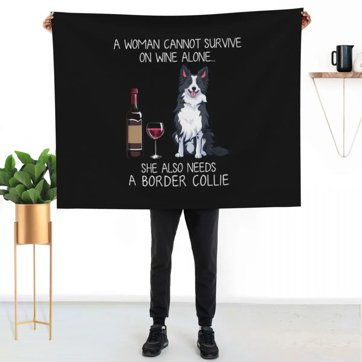 Border Collie and wine Funny dog Throw Blanket wednesday Tourist Sofa Quilt Beautifuls Giant Sofa Blankets