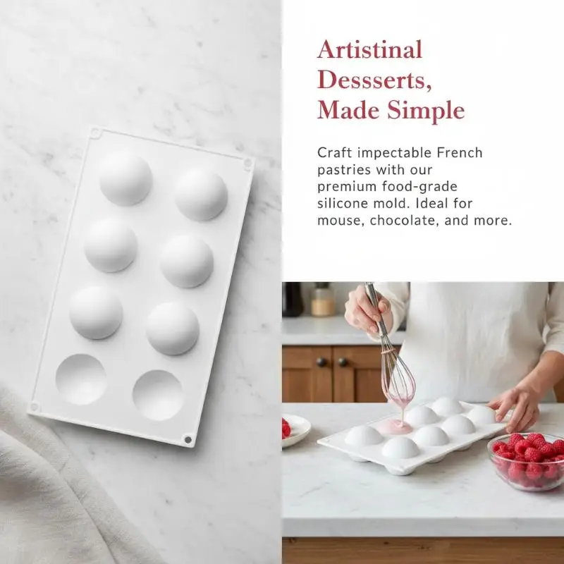 

3D Sphere Silicone Mold for Mousse Cake Ball Shape Professional Baking Tool Nonstick Tray for French Dessert Chocolate Crafts