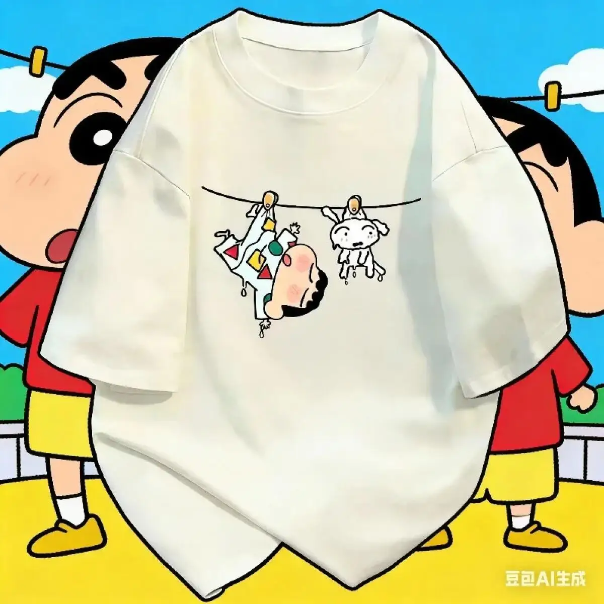 Crayon Shin Chan Print Loose Cotton Short Sleeve T Shirt Ideal Holiday Gift for Men