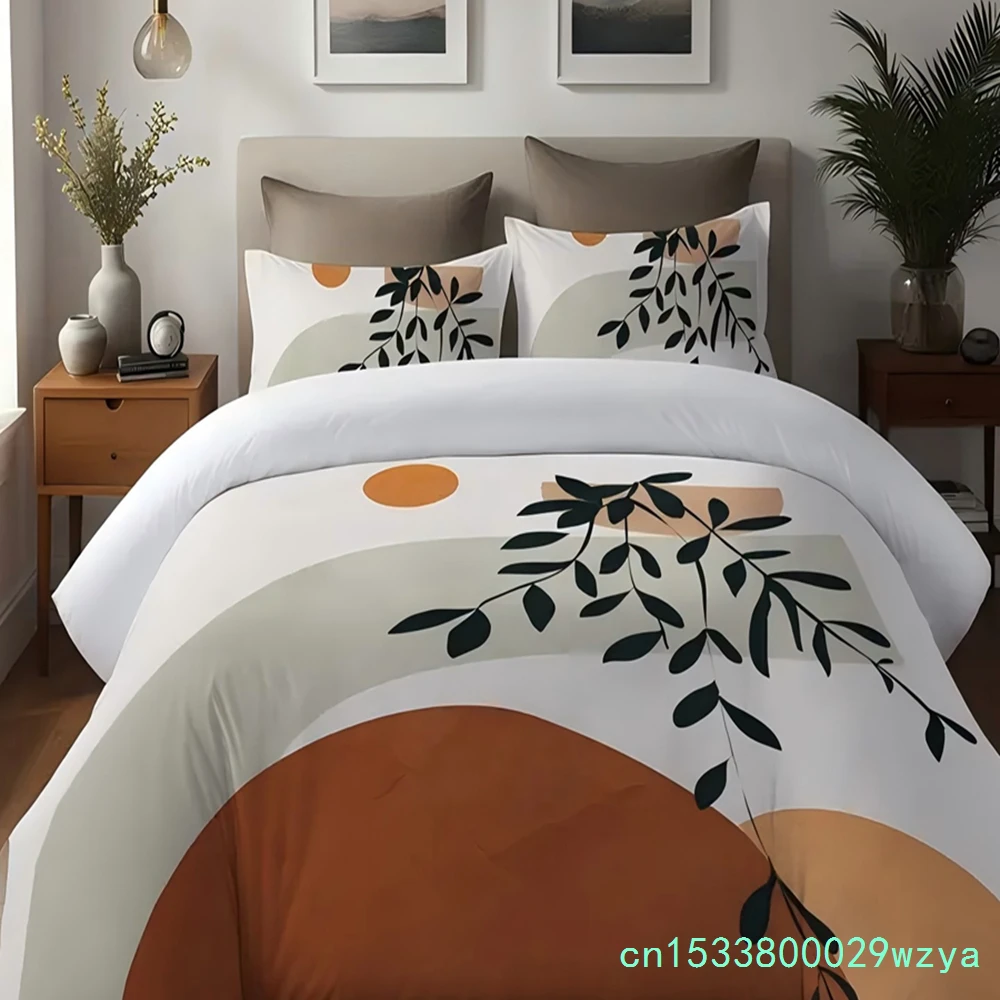 Sun Leaf Pattern 3D Printed Duvet Cover Set Pillowcases Abstract Art Style Polyester Bedding Set Soft Comforter Quilt Cover Set