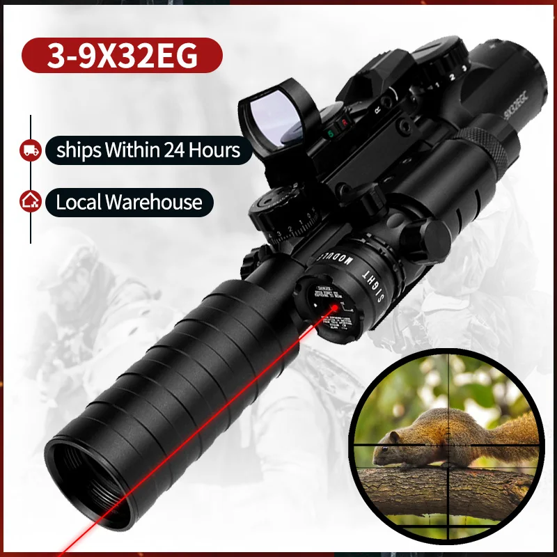 

3-9X32EG Tactical Optic Red Green Illuminated Riflescope Holographic Reflex 4 Reticle Red Green Dot Combo Hunting Scope