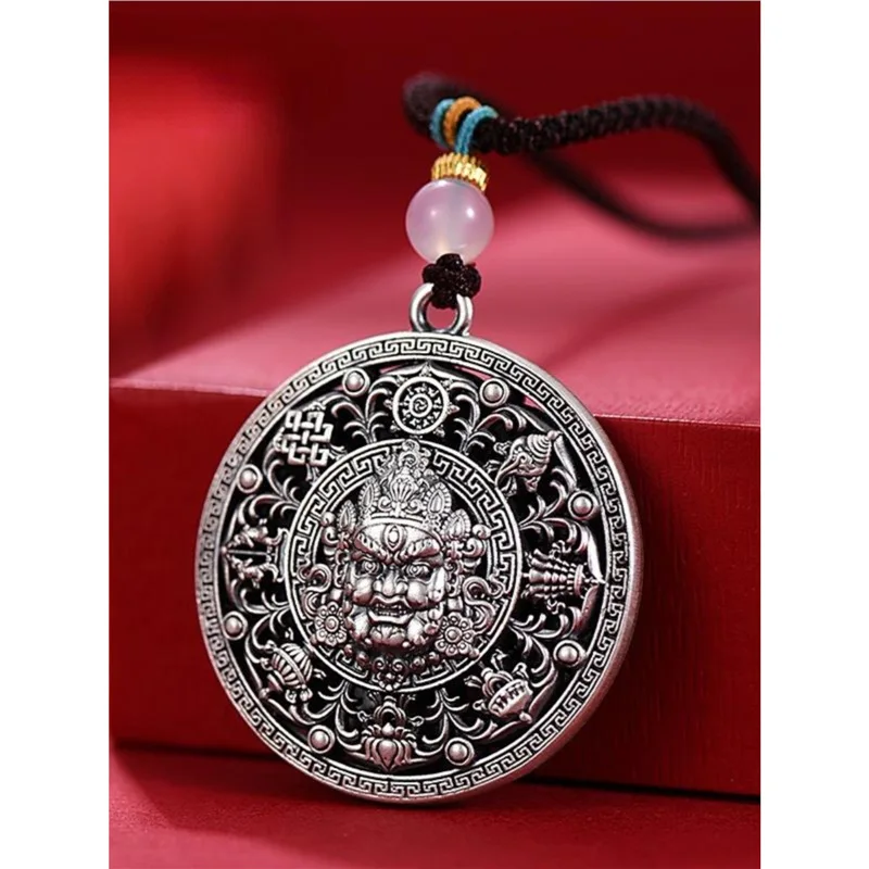 

S999 Восемь сокровищ, мужское серебряное ожерелье в национальном стиле, тибетский желтый Бог богатства, кулон