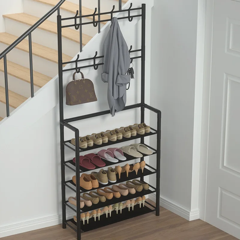 Simple shoe rack Household floor coat and hat rack integrated hanger living room coat and hat rack porchstorageshoesand hat rack