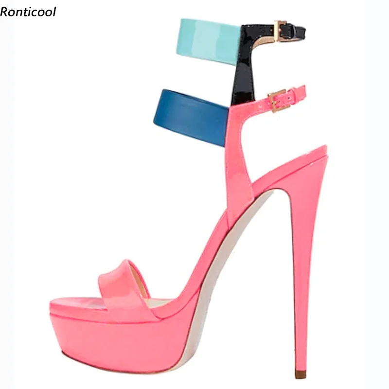 

Ronticool женские сандалии ручной работы на платформе с ремешком на щиколотке, пикантные туфли на шпильке с открытым носком, великолепная 11-цветная обувь для вечеринок, размер США 5-20