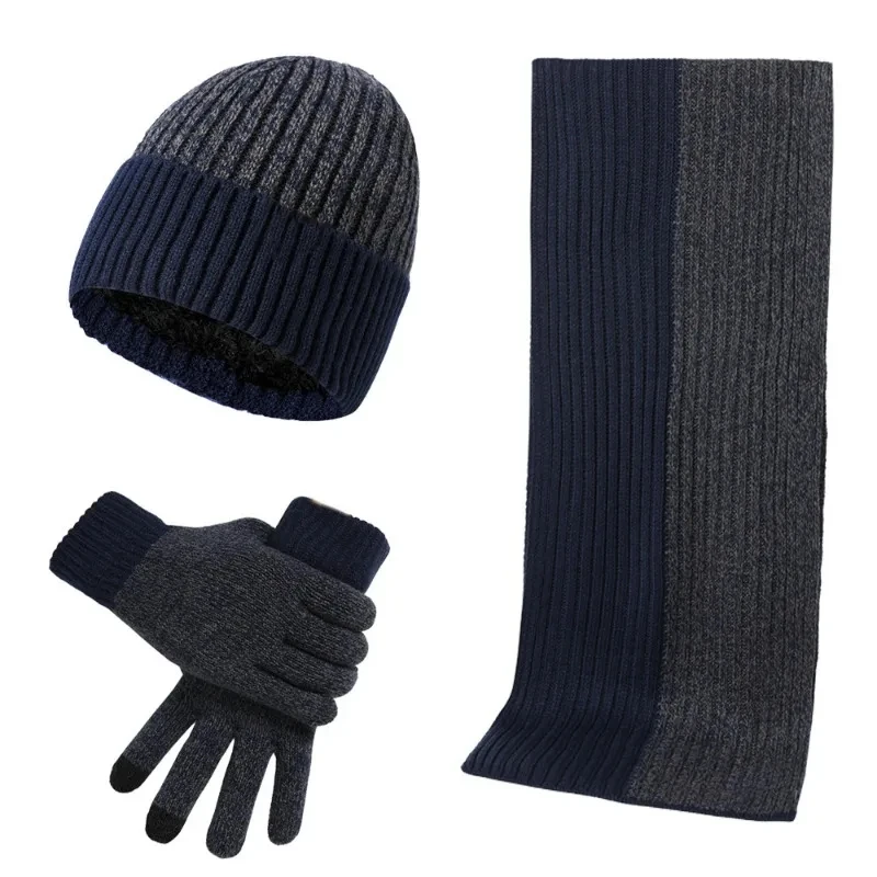 Knitted Men Women Beanie Gloves Scarf Set Unisex Male Woolen Yarn Muffler Spring Fall Contrast Color Hat Autumn Winter Keep Warm