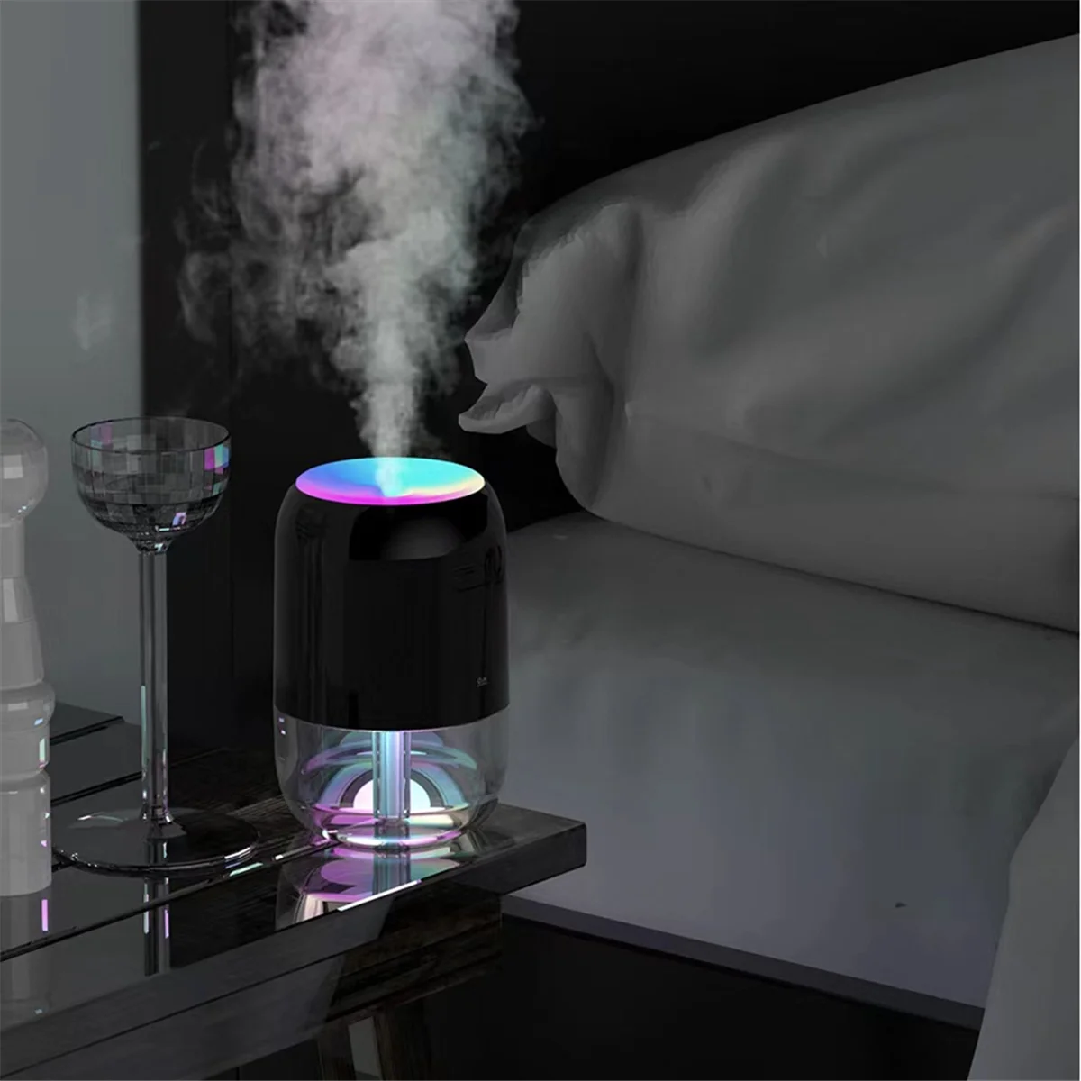 USB Air Humidifier Atmosphere Light Fragrance Intelligent Spray Colorful Aromatherapy Diffuser Humidifier for Car Home-A