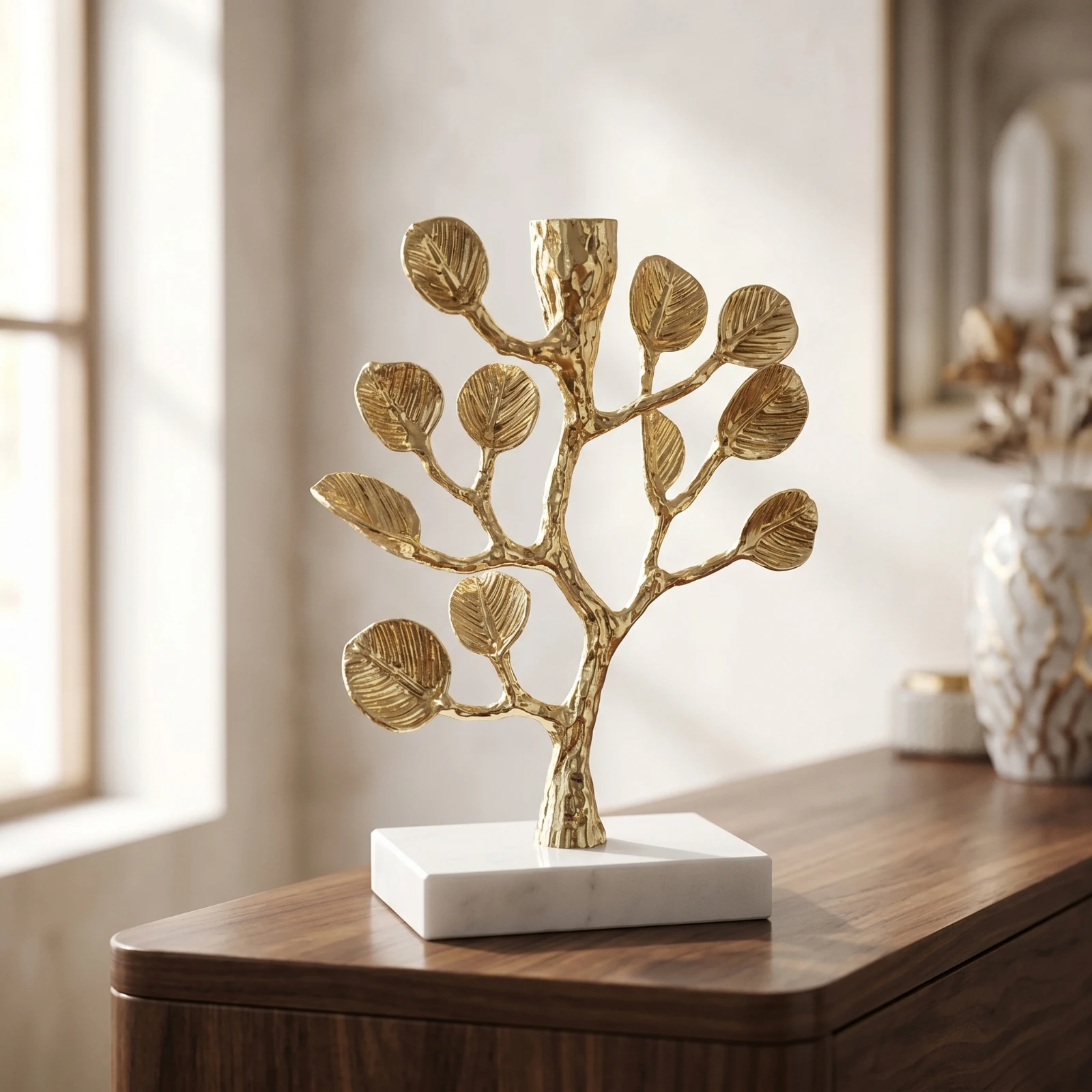 Tree Branch Candlestick Tabletop Candle Holder with Marble Base Decor Elegant Versatile for Living Room, Entryway