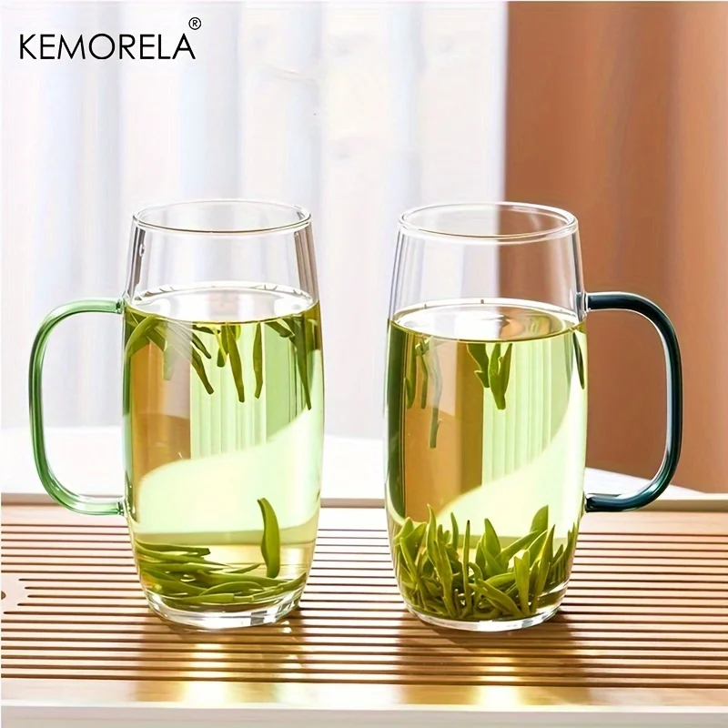 KEMORELA Heat-Resistant Glass Tea Cup with Handle Microwave SafeReusable for Office or Home Use for Hot Beverages Office Tea Cup
