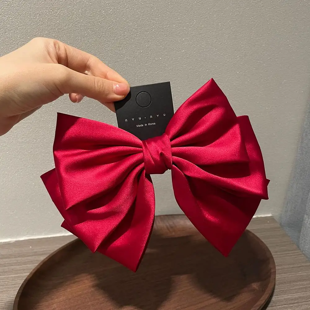 Elegant Satin Silk Large Bow Hair Clips Barrettes Women Girls Solid Black Ribbon Big Bowknot Hairpins Hair Accessories Fashion