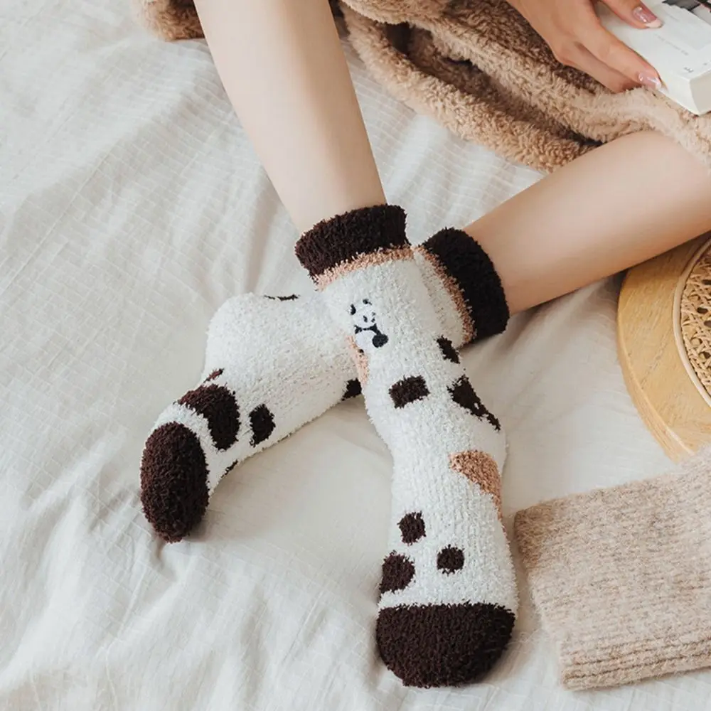 

Embroidery Mid Tube Socks Indoor Thermal Socks Coral Fleece Autumn Winter Socks Home Sleeping Socks Floor Socks Women Socks