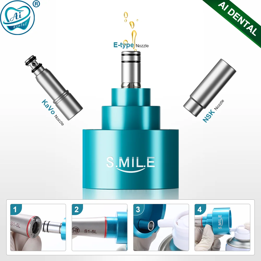 AI-SL/AI-SL-E/K/N/M4 Dental Multifuction Oiling Lubricator Blue/Silver Color with 4 Nozzle Adapters for Low/High Speed Handpiece