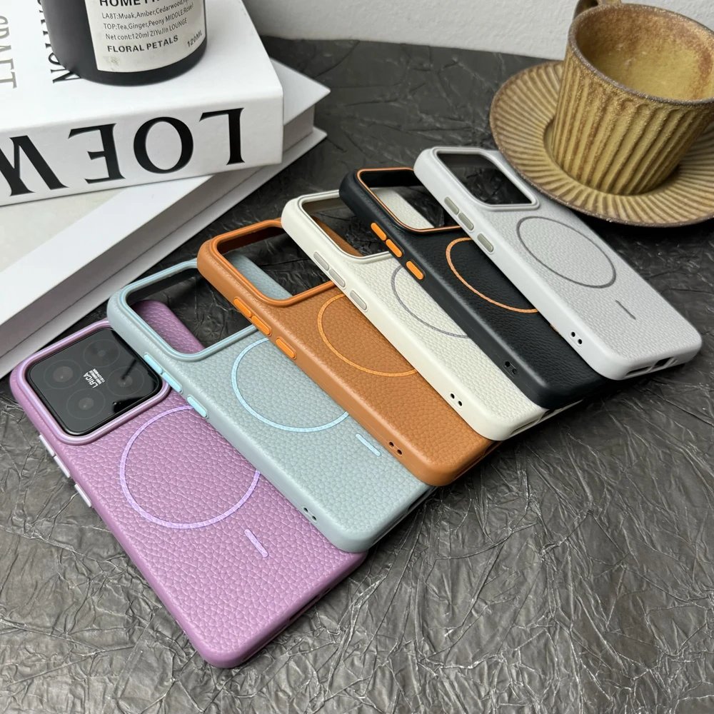 Мягкий силиконовый чехол Magsafe с узором личи для Xiaomi Mi 13 14 Ultra 15 Pro, магнитная зарядка с крышкой для ремешка