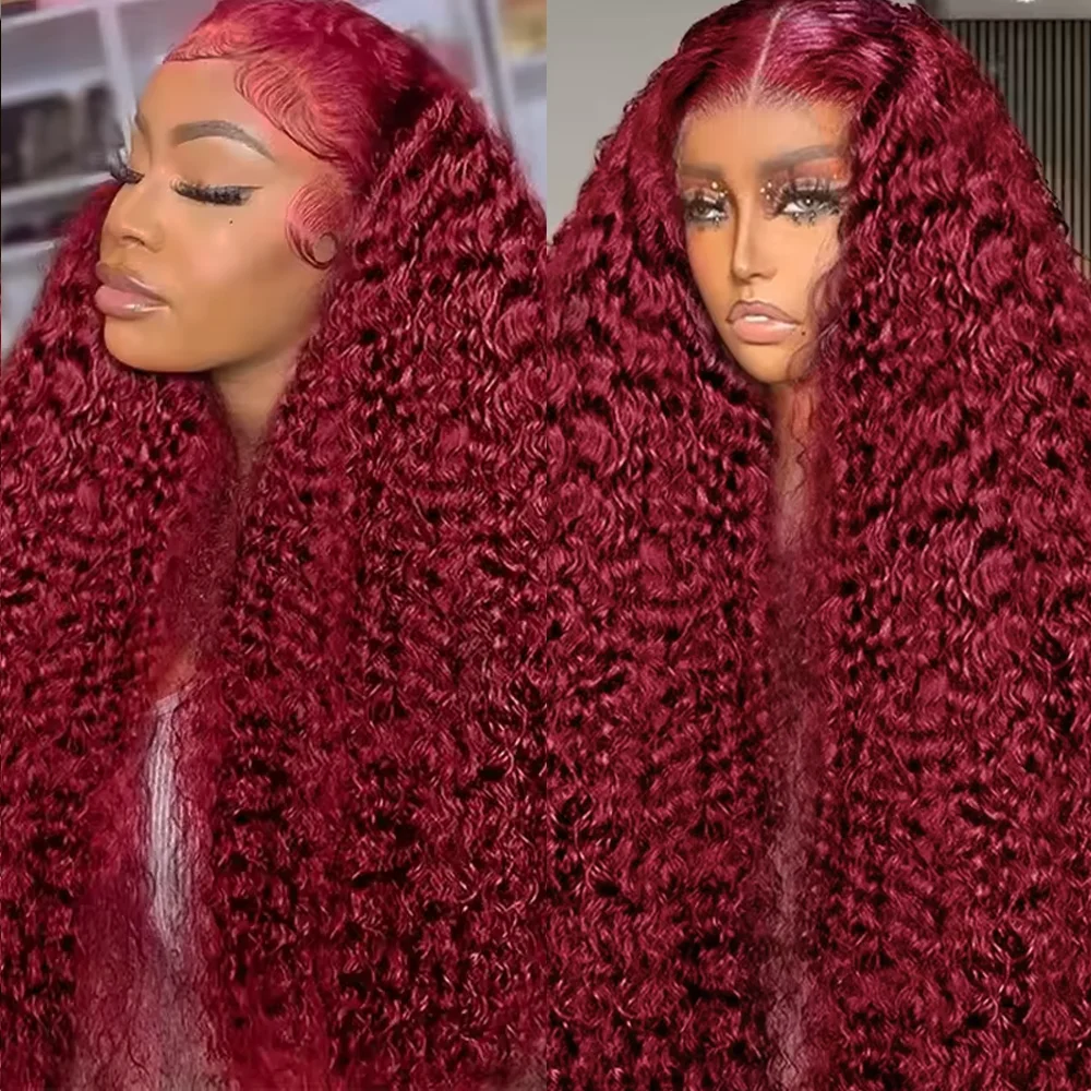

Бордовый парик из натуральных волос 13x6 HD Lace Frontal, глубокая волна, кудрявый, для женщин, цвет 99j красный, 36 дюймов, парик с фронтальной шнуровкой 13x4