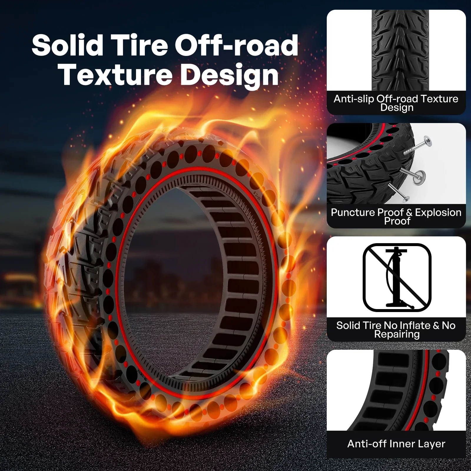 10x2.5 Solid Tire For Ninewbot MAX G30/D/E/LP/Gotrax G6/Zero 10x Electric Scooter Puncture-Proof Tyre 60/70-6.5 Tyre