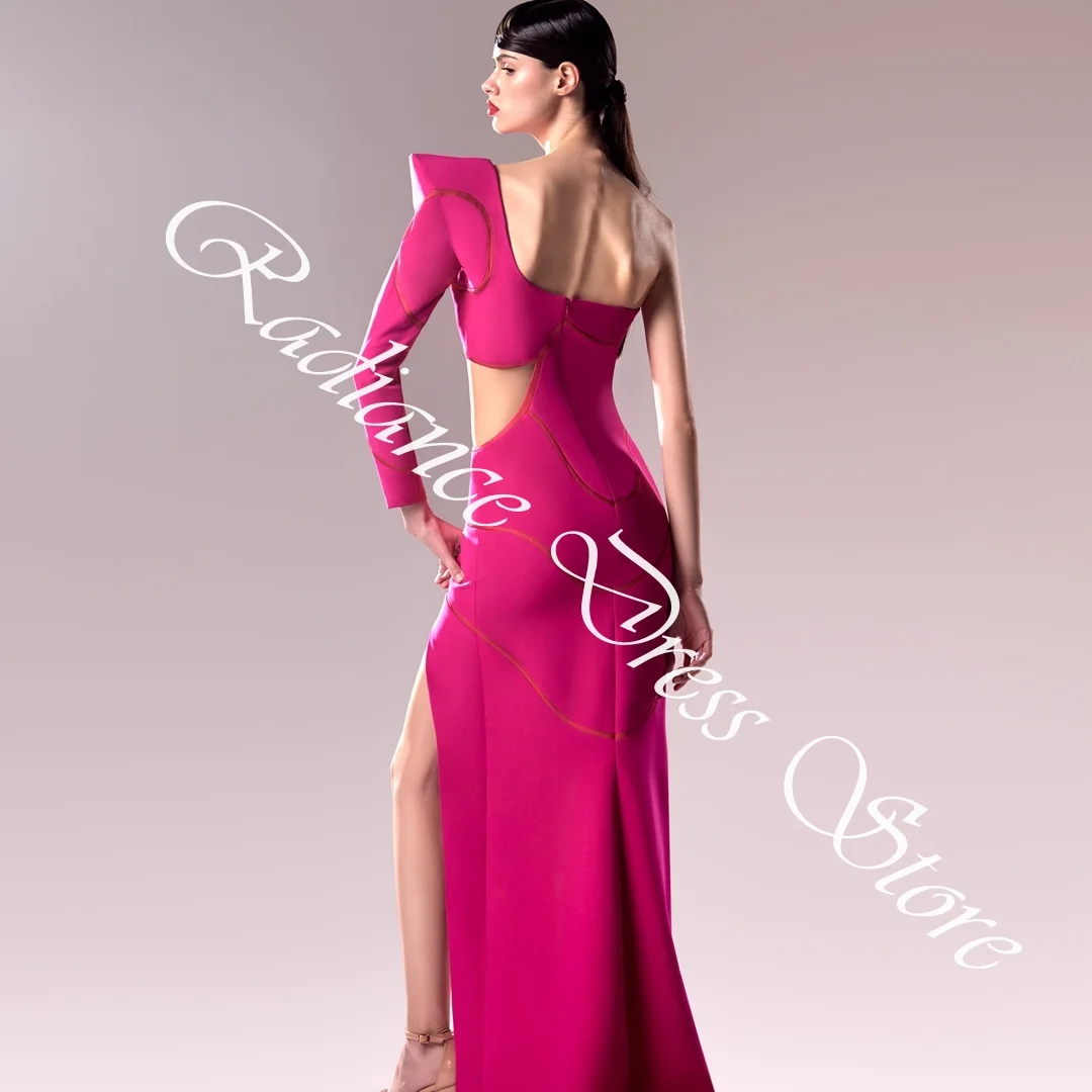 تخصيص عالية الجودة جيرسي مستقيم واحد الكتف فساتين السهرة طويلة الأكمام سستة الظهر لوحة قطار العودة للوطن D #6