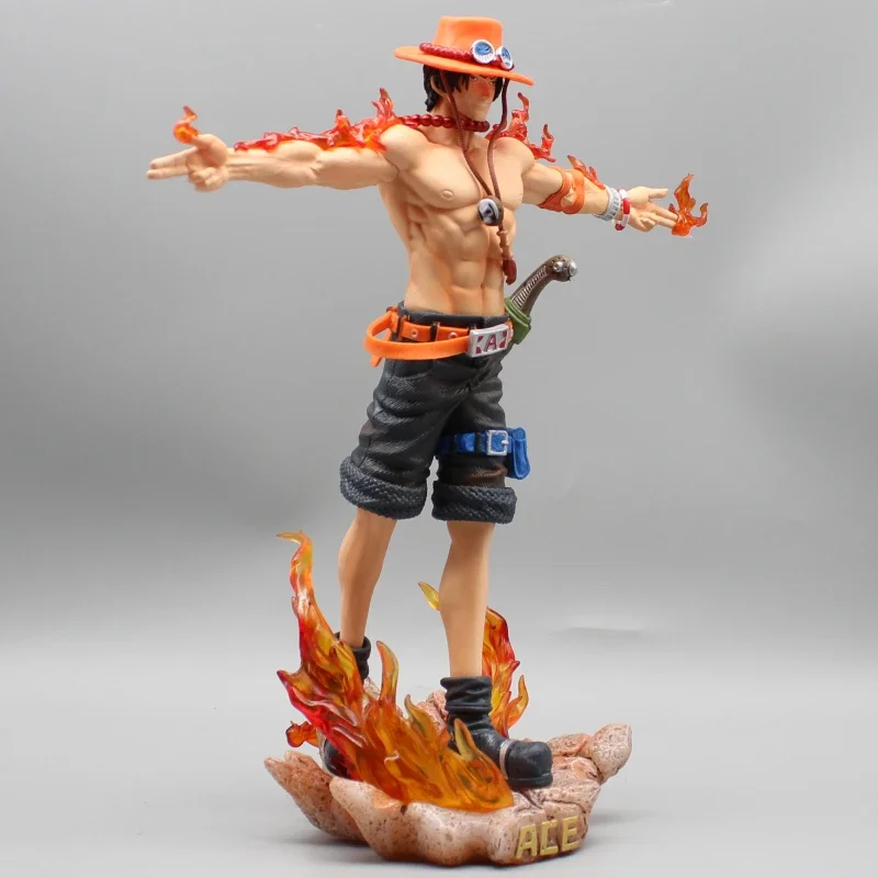 28cm One Piece Anime Flame Ace Figure Collection Scene Gk Action Figurine Pvc Model Toy With Light Decoration Ornament Doll Gift