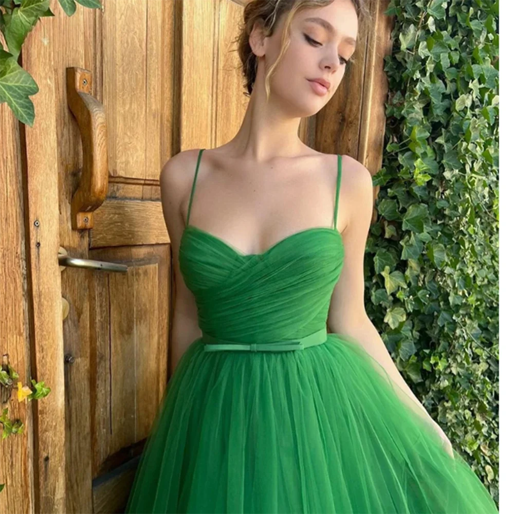 Pretty Pastrol Women Party Prom Dress Sweetheart Spaghetti Strap Ball Gown Tea Length Rose Red Green Vestidos De Fiesta فساتين س