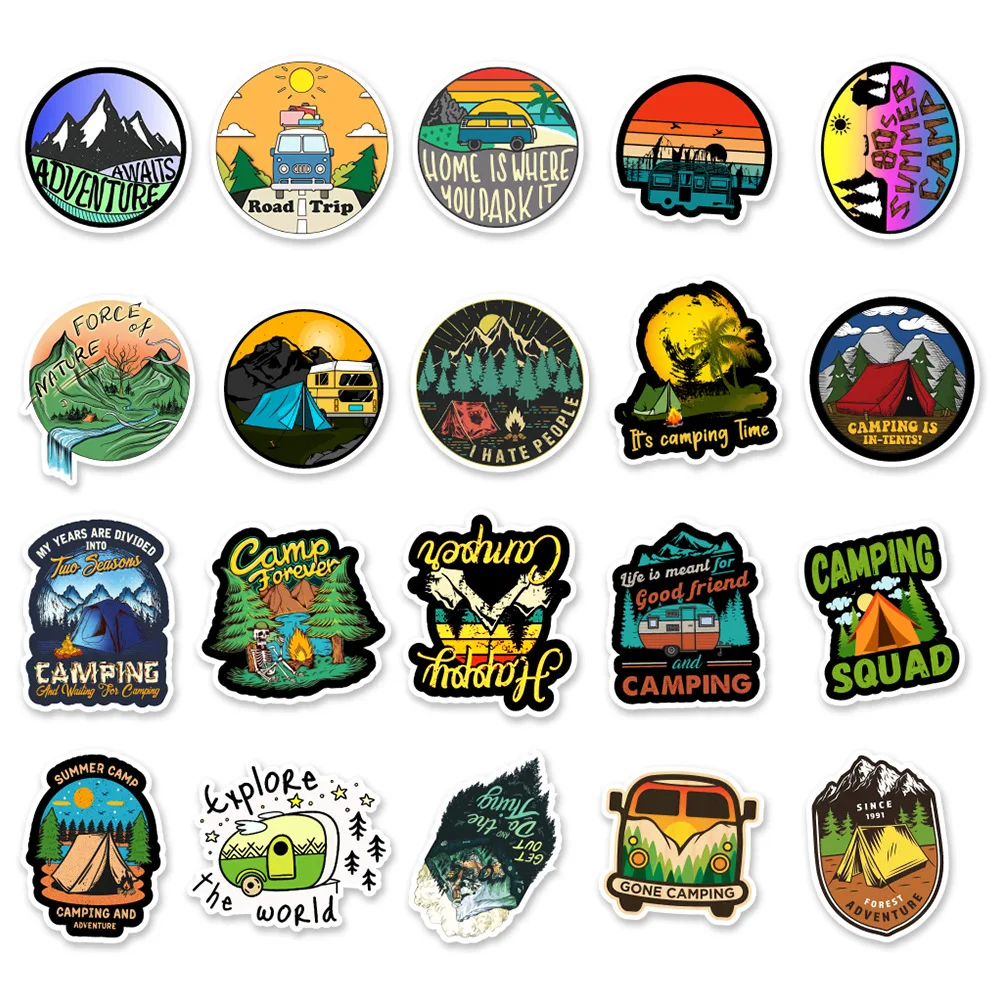 10/30/50/100PCS Outdoor Explore Mountain Camping Stickers Waterproof DIY Travel Suitcase Car Laptop Bicycle Helmet Toy Gift