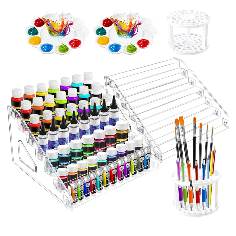 

Advanced 2 Pack Clear Paint Storage Box With Brush Holder 7-Layer Craft Paint Storage Rack, Artist Supplies
