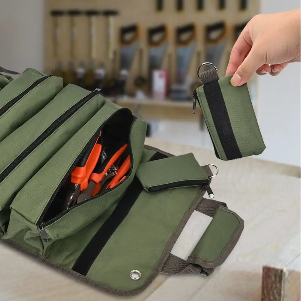 Multi Pocket Tool Storage Bag Large Capacity Rolled Tool Organizer Bag Zipper Pockets Hardware Tool Bag Mechanic