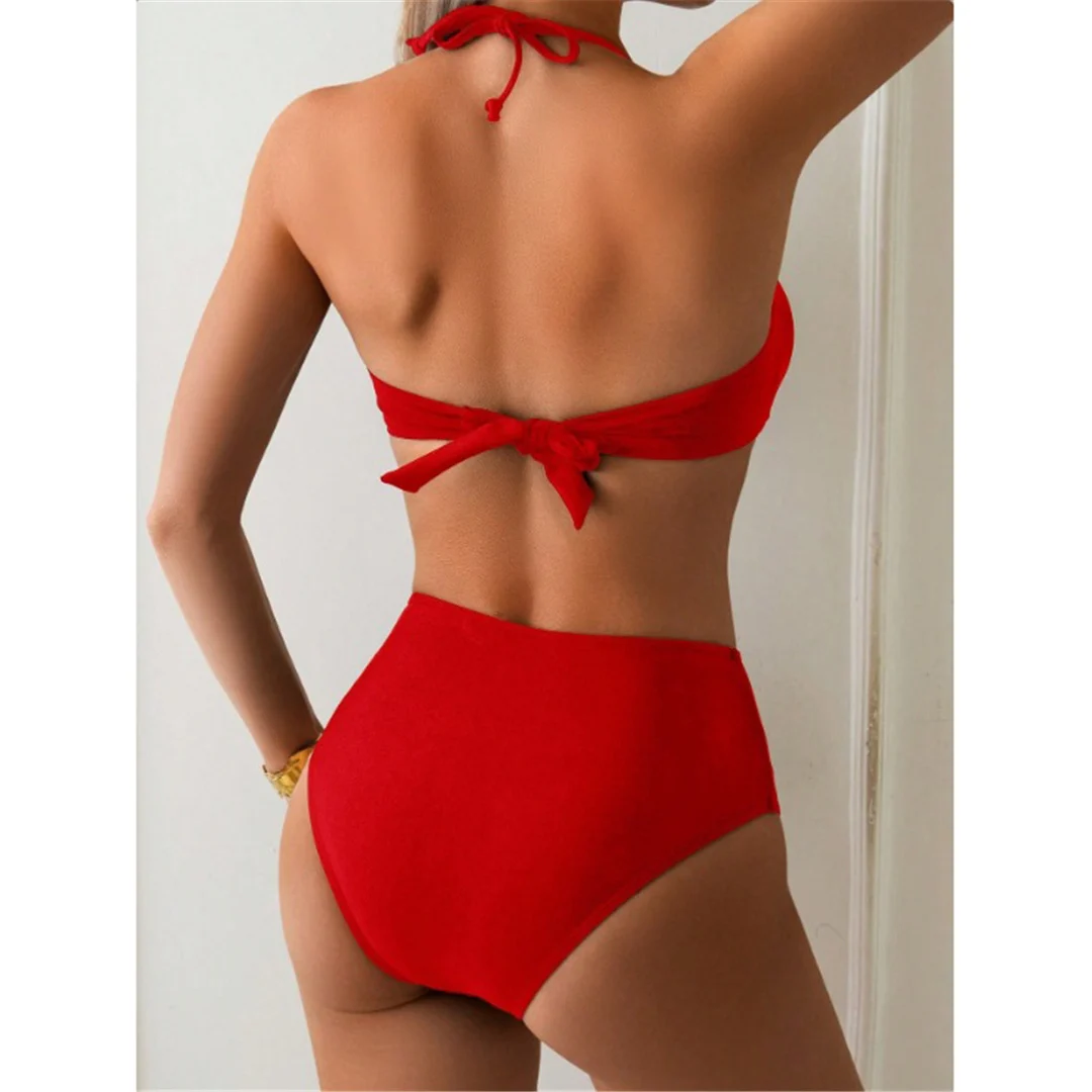 S - XL, Badeanzug mit Metallringen, Damen-Bikini mit hoher Taille, zweiteiliges Bikini-Set, Badebekleidung, Badeanzug, Modell V6933. – Detail 12