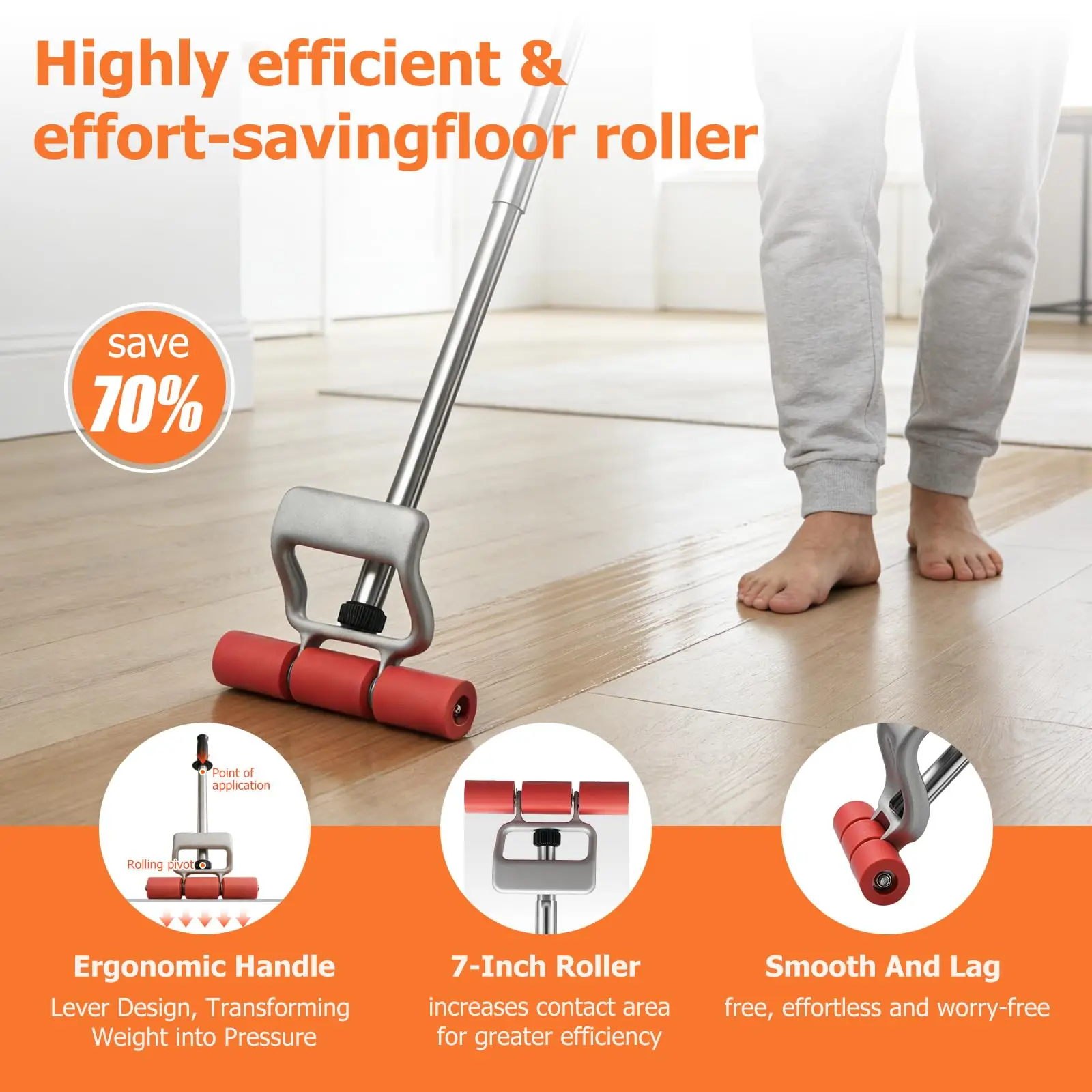 Rubber Floor Roller 17.5-27 Adjustable Roller Pressure Tool Save Effort No Installation Required Remove Air Seam Linoleum Lvp