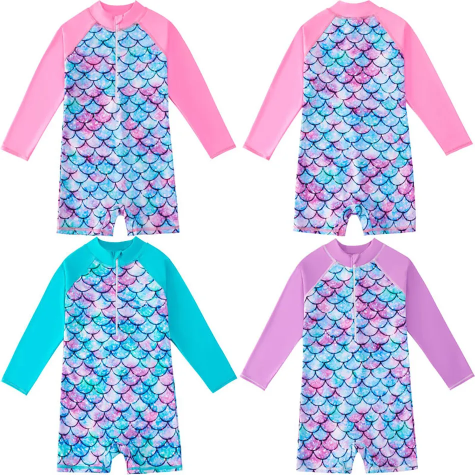 Children's Swimsuit Long Sleeved Girl's One Piece Mermaid Swimsuit Children's Sun Protection Surfing Suit Girl's Swimsuit New