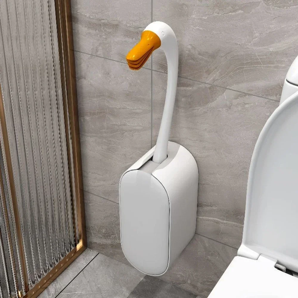 Goose Shape Toilet Brush – Wall-Mounted Corner Cleaner, Refillable Detergent, Funny Silicone TPR Brush, Bathroom Decor