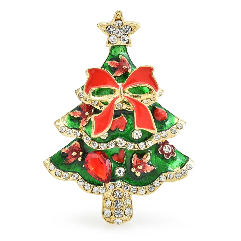 Wuli&baby Bowknot Christmas Tree Brooches For Women Unisex 2-color Enamel Beauty Plants New Year Party Brooch Pins Gifts