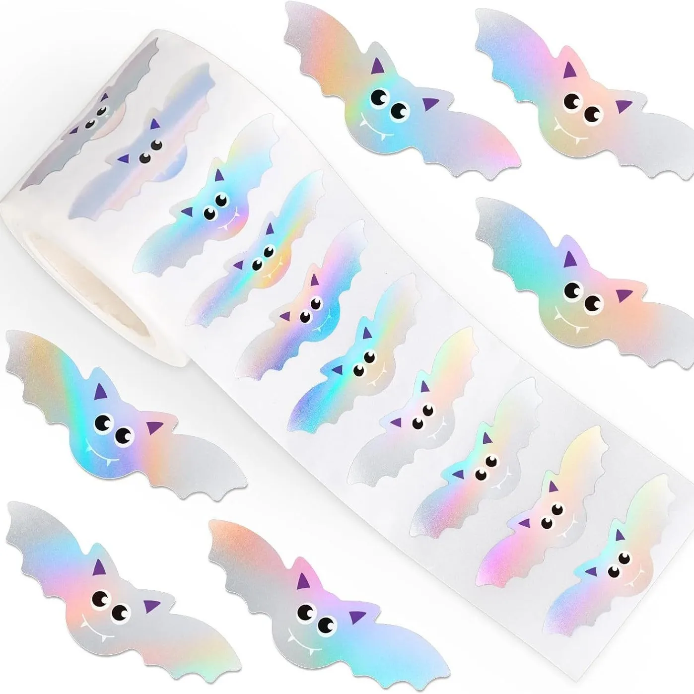 500Pcs 1.2In/3Cm Cartoon Cute Bat-Shaped DIY Waterproof Stickers Glitter Label Stickers Halloween Party Envelope Scrapbook Decoration Packaging Label Stickers Glitter Bat Sticker Roll