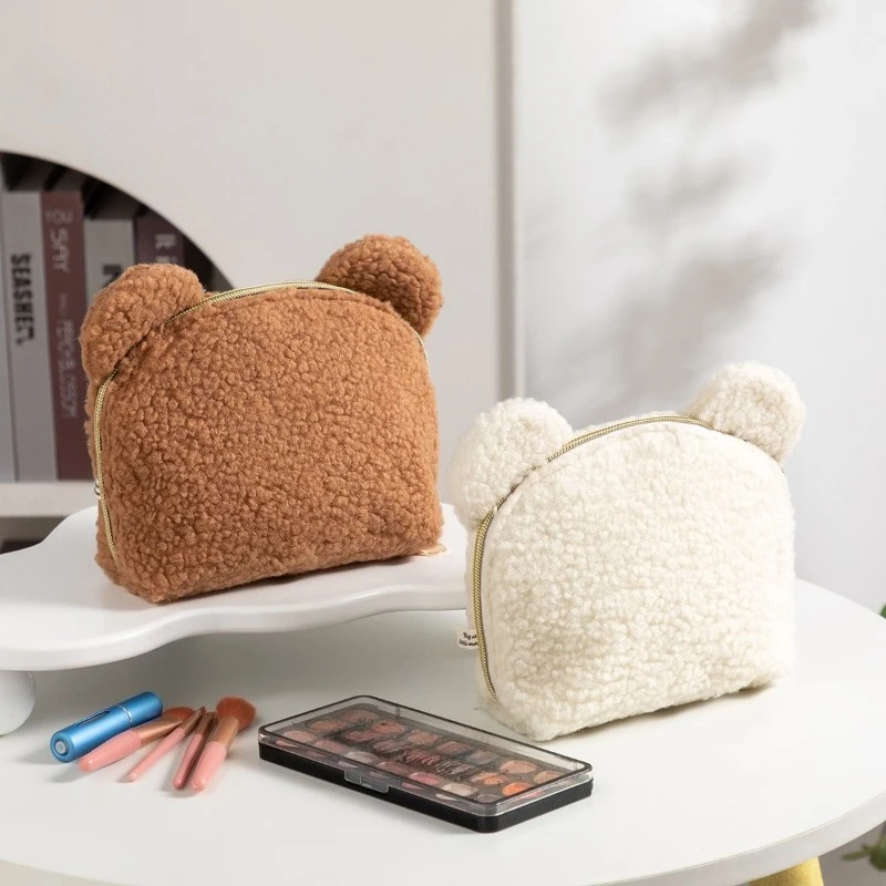 

Новая плюшевая косметичка для женщин и девочек в форме медведя, милый большой вместительный портативный косметический чехол для хранения туалетных принадлежностей, сумка для путешествий