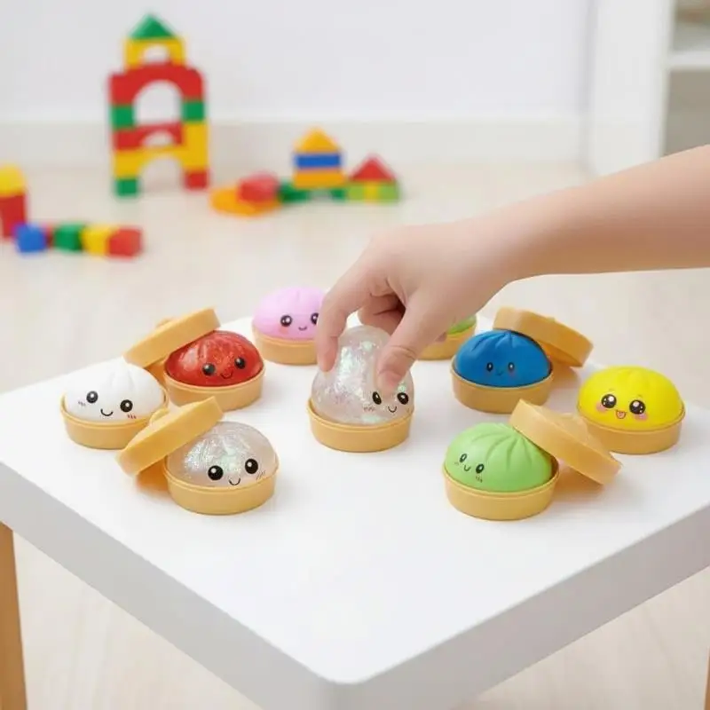 1pc Random Cute Giant Dumpling Squeeze Toy with Mini Steamer Soft TPR Stress Relief Fidget Toy for Desk Decor Home Use