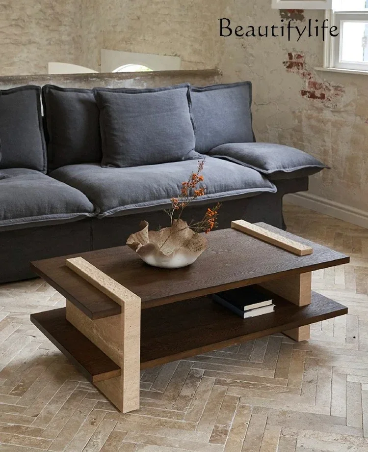 

yj32 FTavolino da caffè in legno massello in stile medievale nordico per la casa semplice piccolo appartamento tavolino a doppio