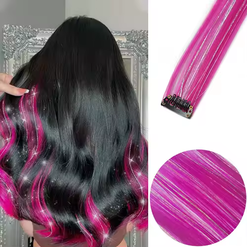 Clip in Hair Extensions Colored Party Highlights 22 inches 6pcs/pack Multi-colors Straight Hair Synthetic Hairpieces Royal Blue - Image 22