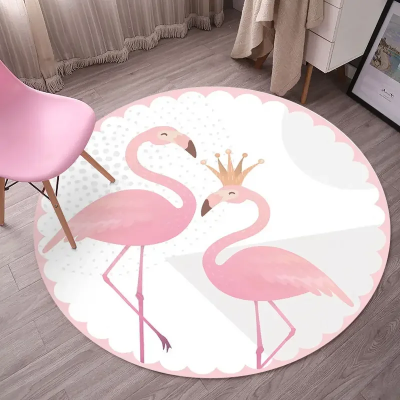Cartoon Flamingo Print Round Carpet Living Room Anti-slip Rugs Camping Picnic Mat Yoga Mat Kids Bedroom Decor Outdoor Rug