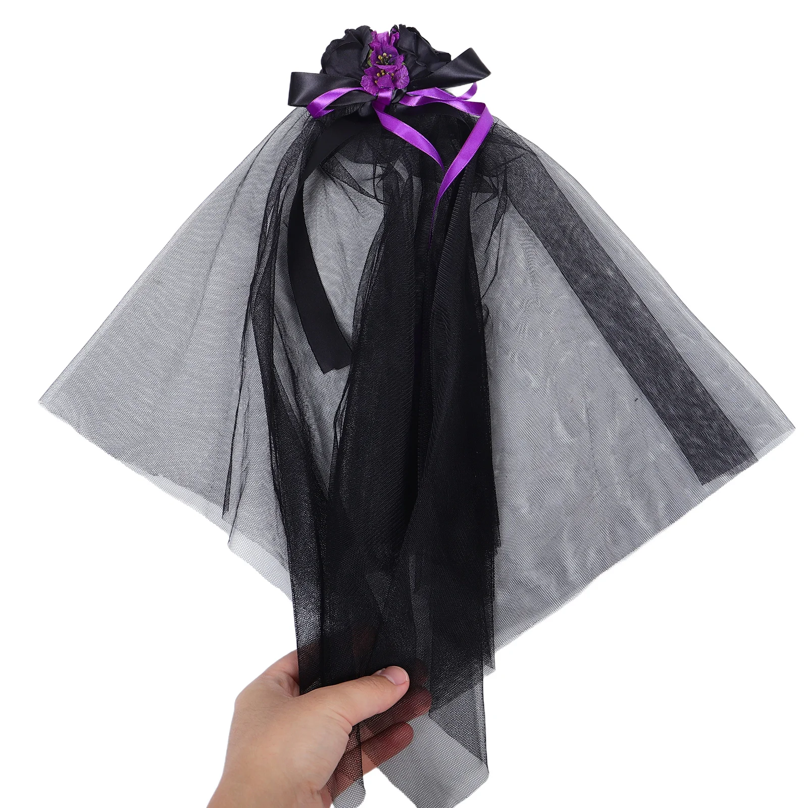 

2pcs Gothic Headdress Bridal Veil Headpiece Dark Bow Black Costume Wedding Party Hair Accessories For Women Cosplay Festival