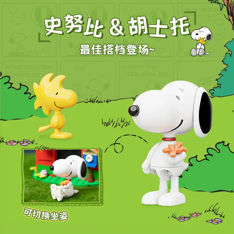 Klocki Snoopy Snoopy Czerwony Domek Anime Widok Ulicy Puzzle Zabawka Model Ozdoba na Biurko to kolekcjonerski prezent
