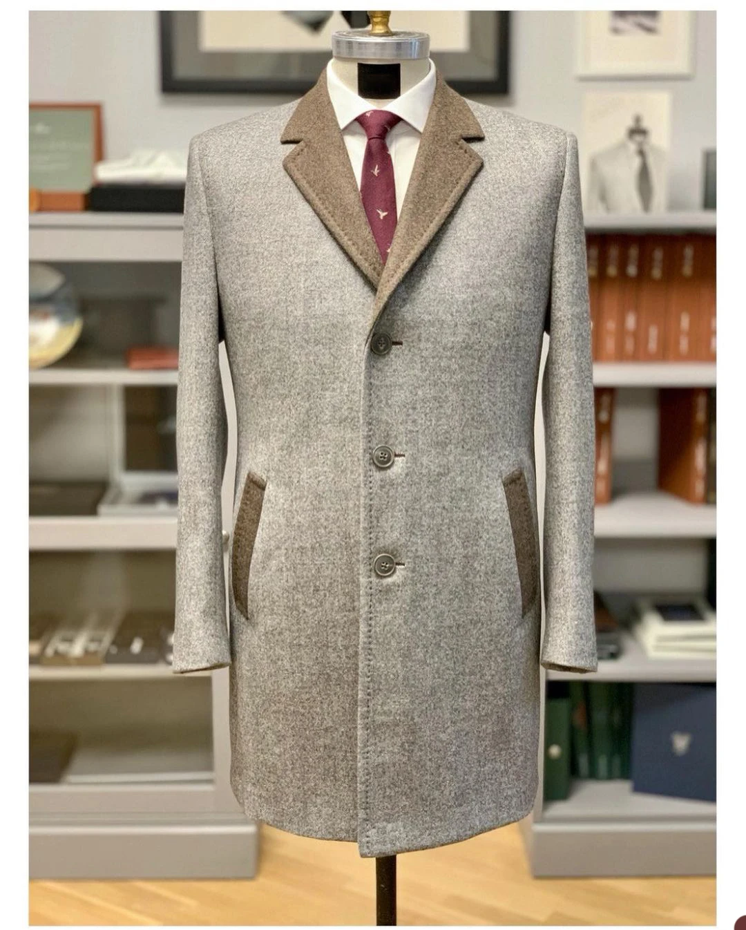 Herringbone Coat Men Suit Tailor-Made One Piece Overcoat Single Breasted Gray Warm Fashion Business Wedding Groom Prom Tailored