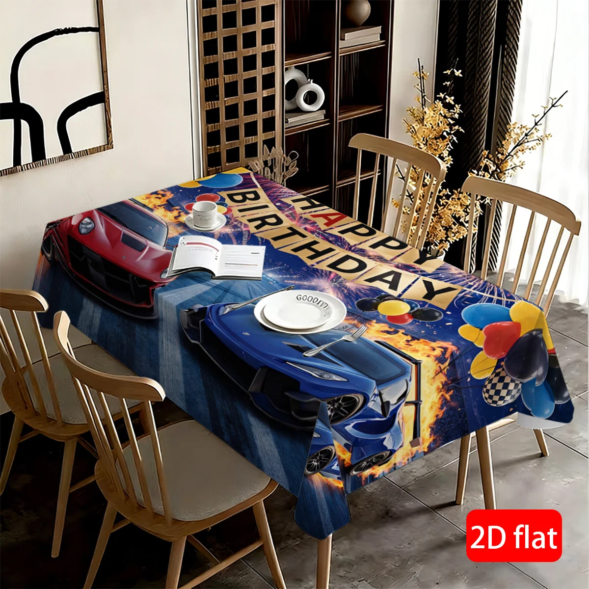 Happy Birthday Car Party Tablecloth Waterproof Decorative Table Cover for Kids Celebration Party Supplies