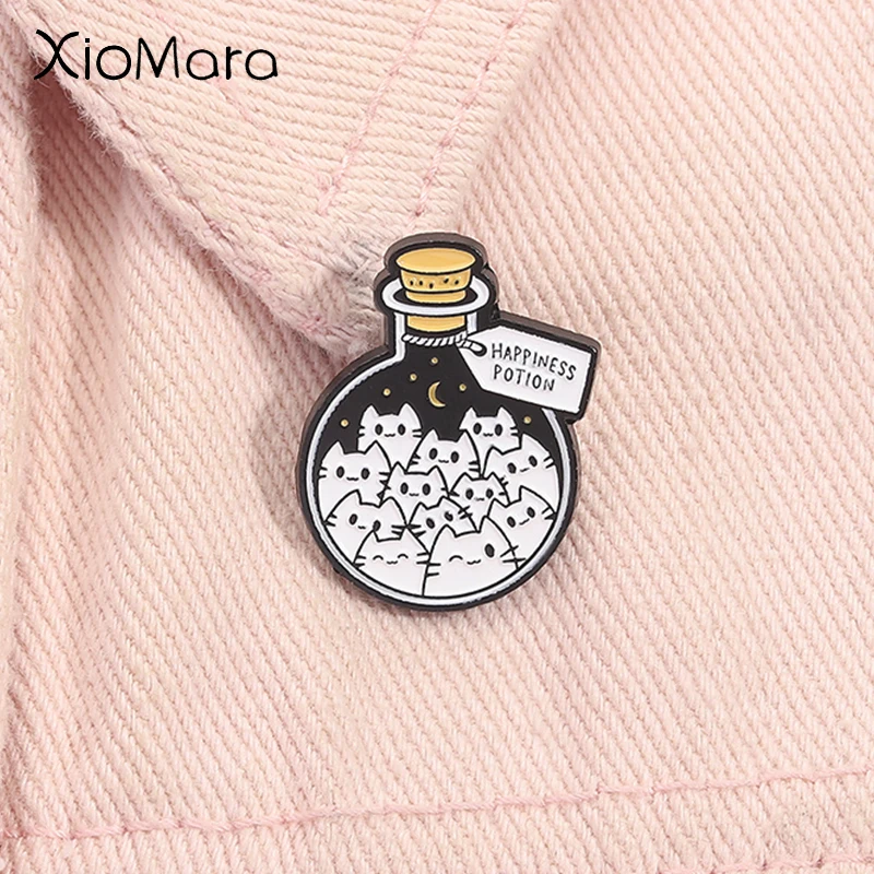 

Cartoon Cat Happiness Potion Enamel Pin Cat Enthusiasts Metal Brooch Lapel Backpack Badge Funny Jewelry Gift For Kids Friends