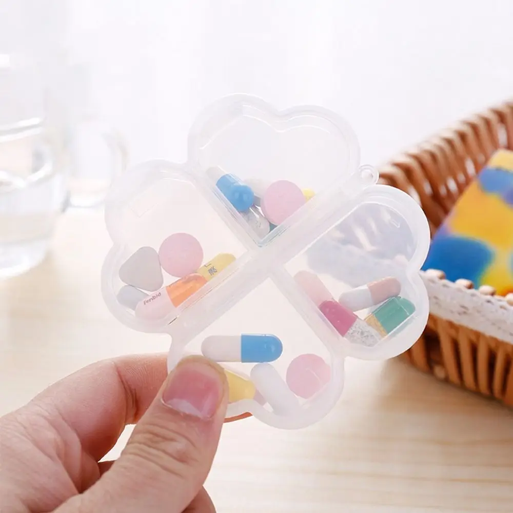 Portable Plastic Pill Storage Box Four-leaf Clover Drug Separation Daily Pill Organizer 4 Grids Drug Contain