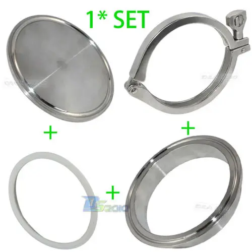 

1set 304 316 Stainless Steel SS304 SS316 Sanitary 4" 4 Inch End Cap + 4" Weld on Ferrule + 4" PTFE Gasket + 4" Tri Clamp