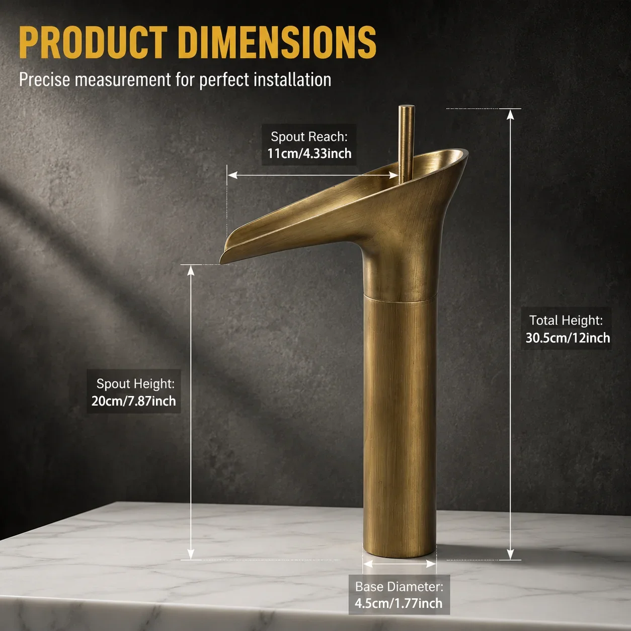 Modern art waterfall water outlet basin faucet brushed antique bronze zinc alloy valve body with high-end bathroom countertop ba