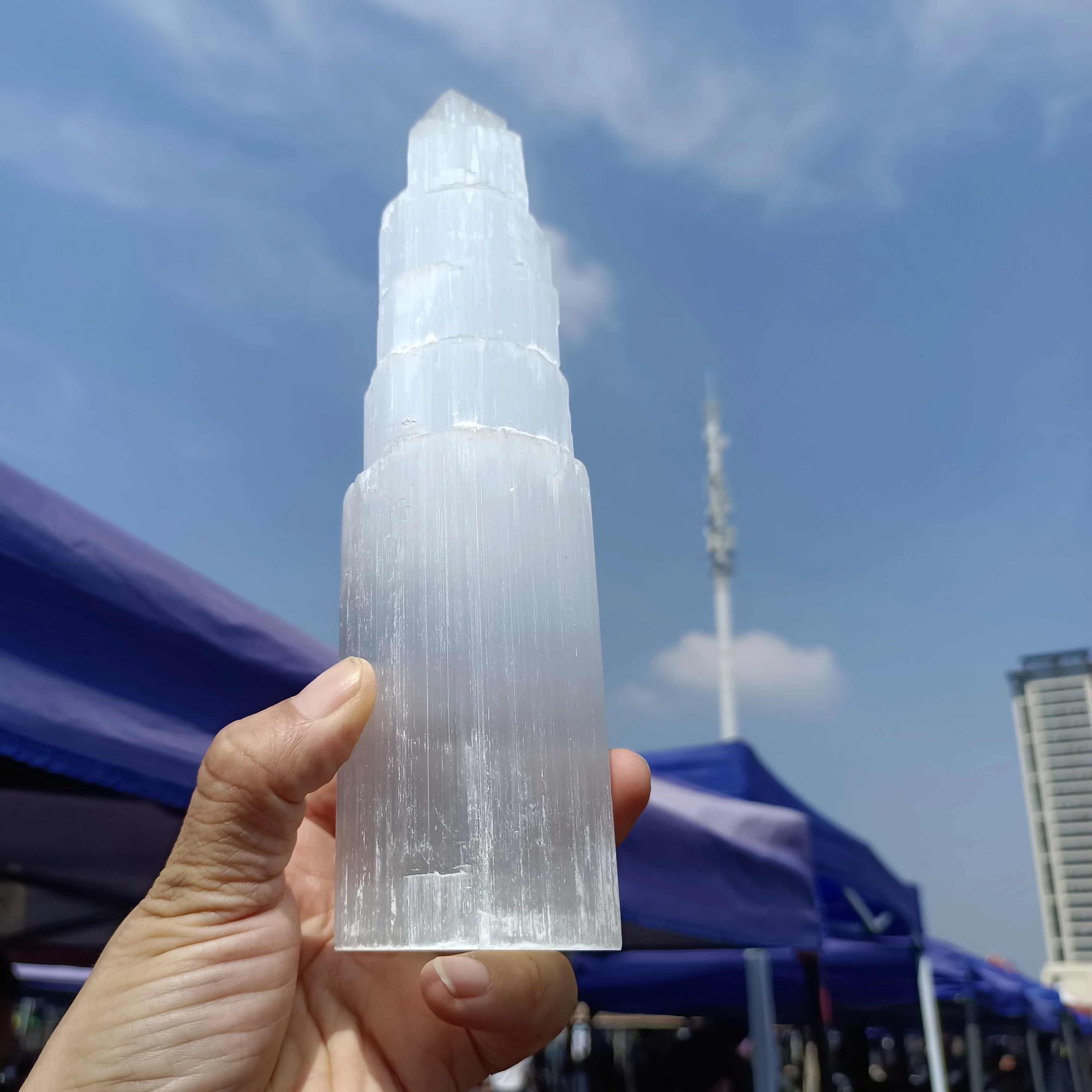 Natural Moroccan Transparent Gypsum Tower,Quartz Crystal Ore Tower,Mineral Reiki Healing Stick, Degaussing Magic Staff