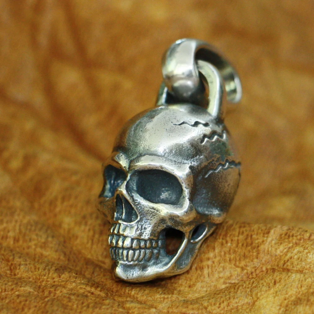 925 Sterling Silver Details Skull Pendant TA181 BZ