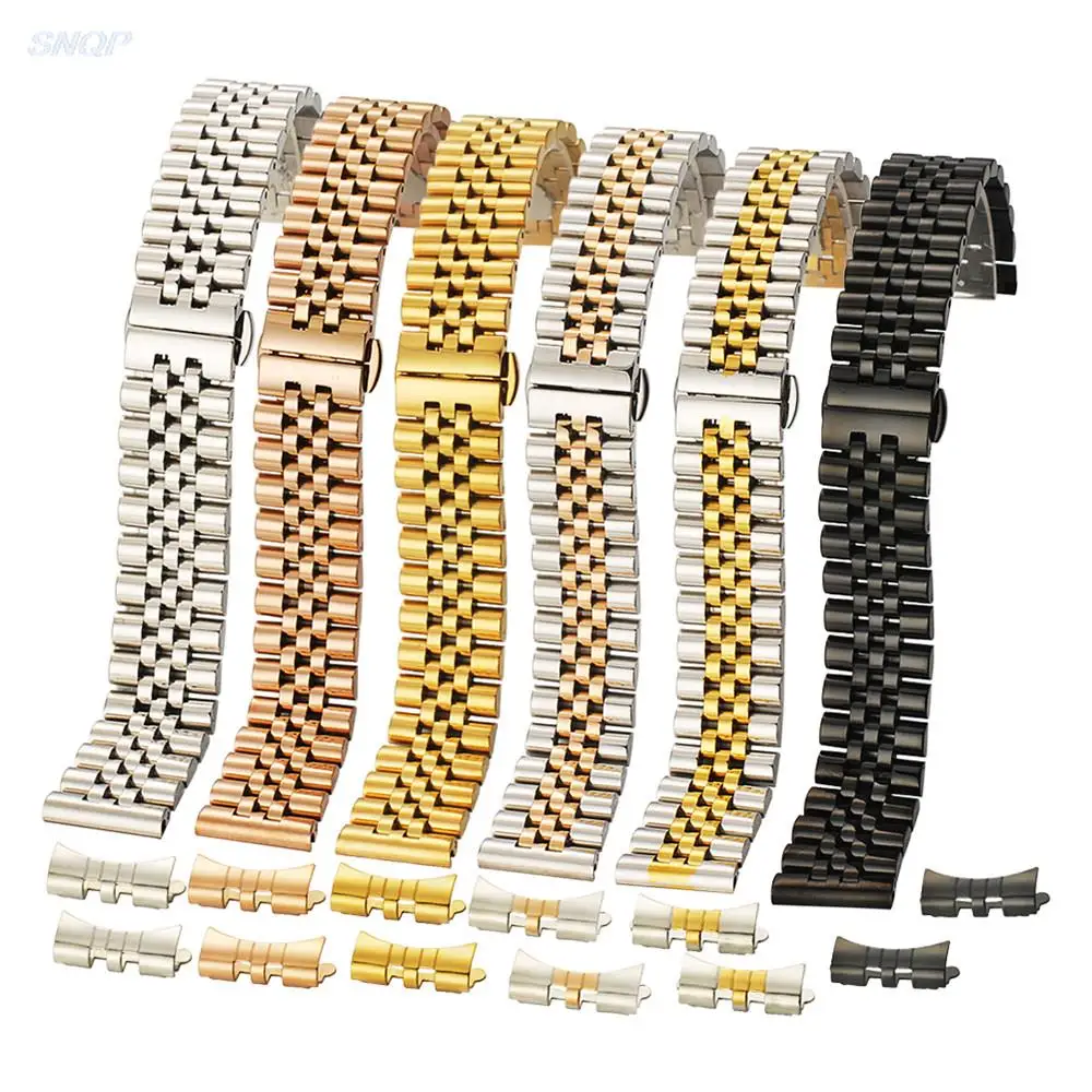 12mm 14mm 16mm 18mm 20mm 22mm Stainless Steel Curved End Watch Strap Men Women Butterfly Buckle Solid Bracelet Band Accessories