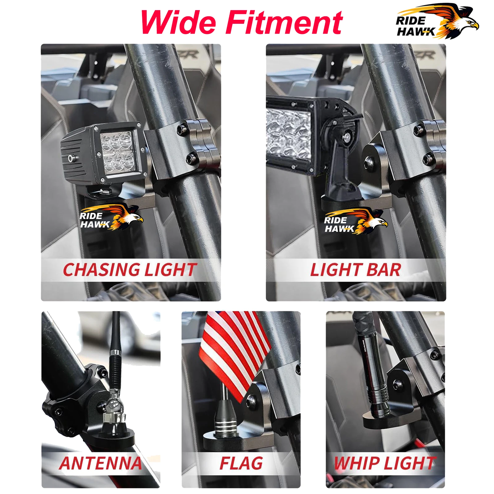 UTV LED سوط ضوء يتصاعد UTV العلم جبل Led هوائي بين قوسين 1.75 "-2" ATV لفة قفص المشبك ل بولاريس RZR 900 1000 Can Am SXS