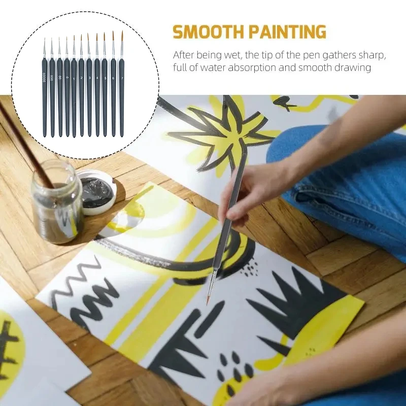 مجموعة فرش تفصيلية للتفاصيل الدقيقة والتلوين ، فرش مصغرة ، ألوان مائية ، زيتية مصغرة ، موديلات سوداء ، 11 144