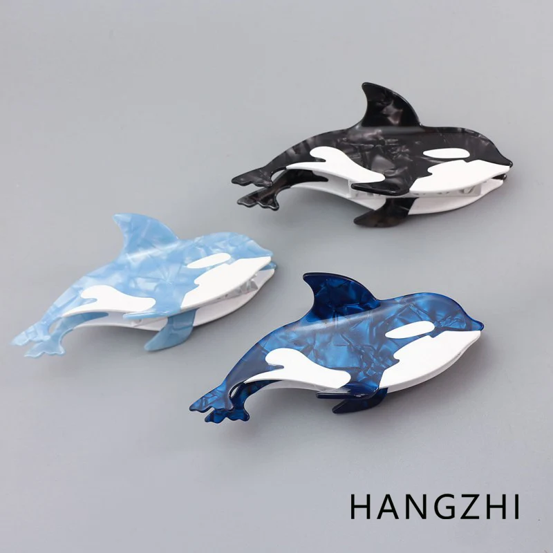 HANGZHI Large Black Blue Orca Shark Hair Clip INES Creative Ocean Animal Hair Comb Unique Gift Hair Accessories for Women Girls