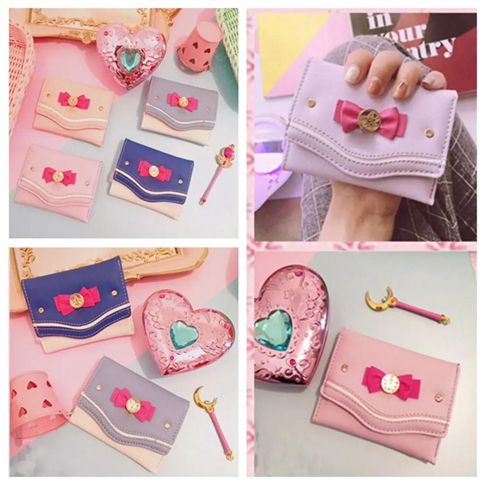 

Sailor Moon Wallet Purse Candy Color Bow Knot Women Clutch Bag Card Coin Purse